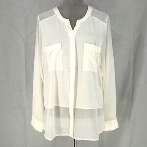 Ann Taylor Top Womens XL Ivory Knit Front Chiffon Sheer Blouse New Academia